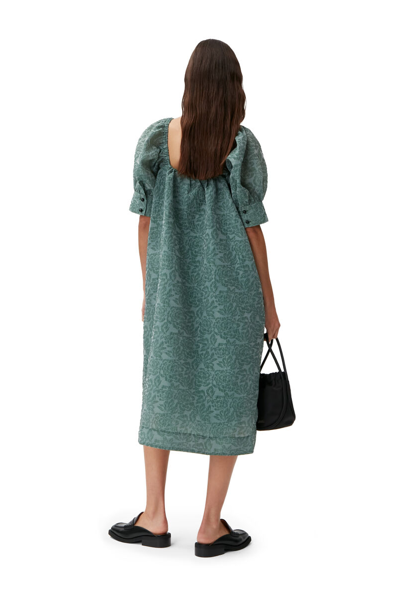 Jacquard Midi Dress, Polyamide, in colour Myrtle - 2 - GANNI