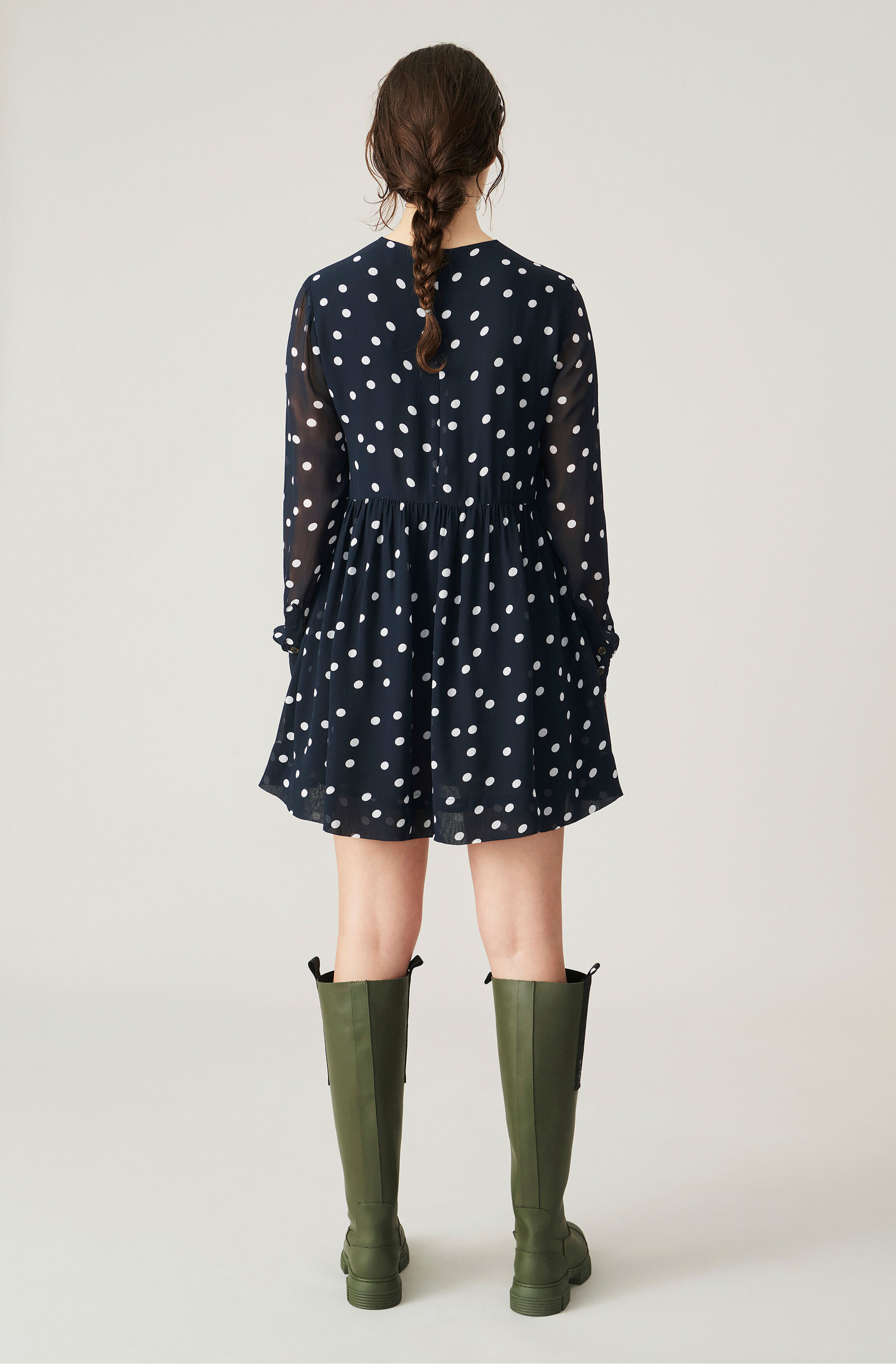 ganni green polka dot dress