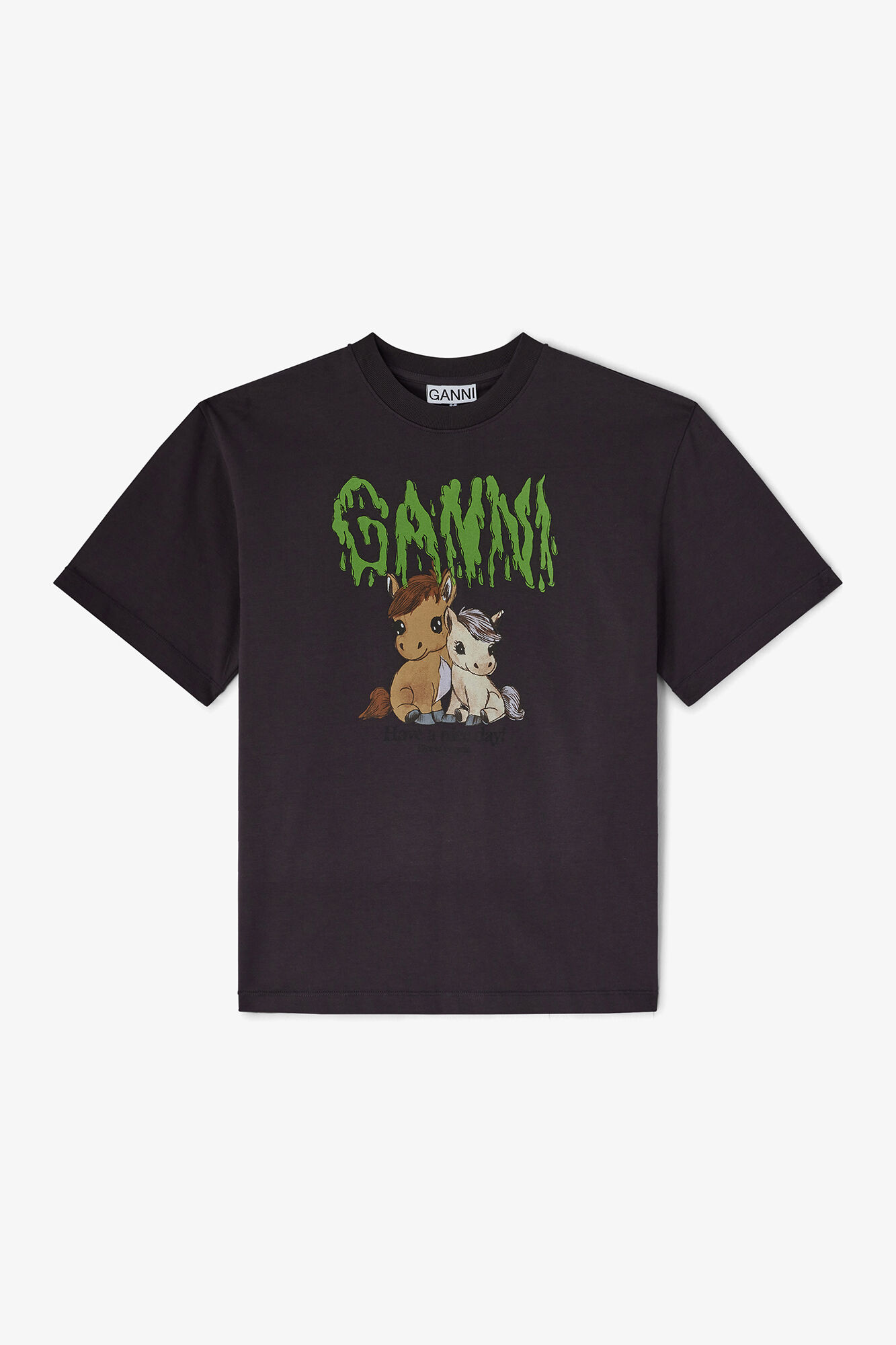 T-Shirt aus Baumwolle mit Grafik, Organic Cotton, in colour Phantom - 1 - GANNI