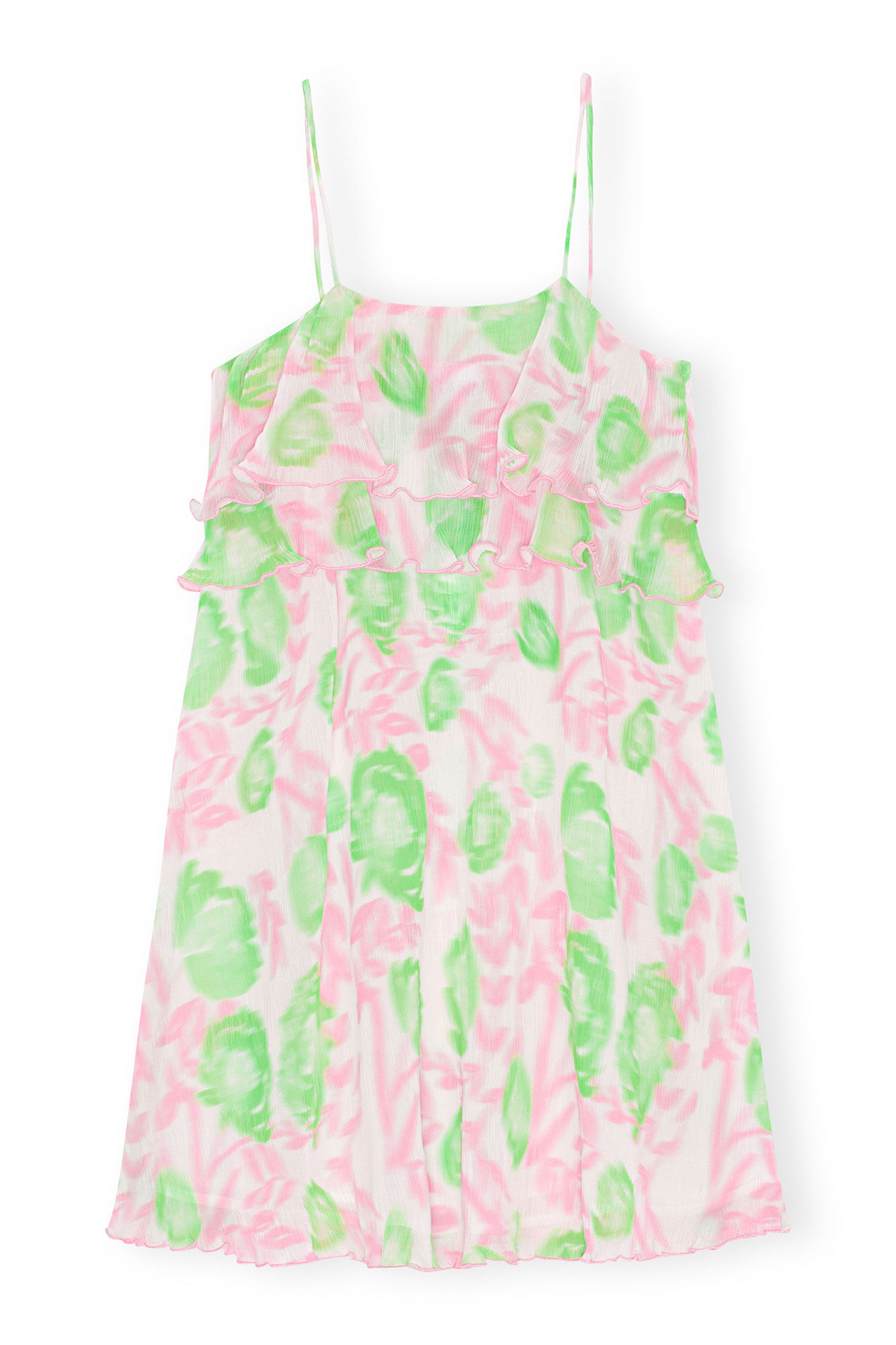 Pleated Georgette Strap Mini Dress, Recycled Polyester, in colour Pink Tulle - 1 - GANNI