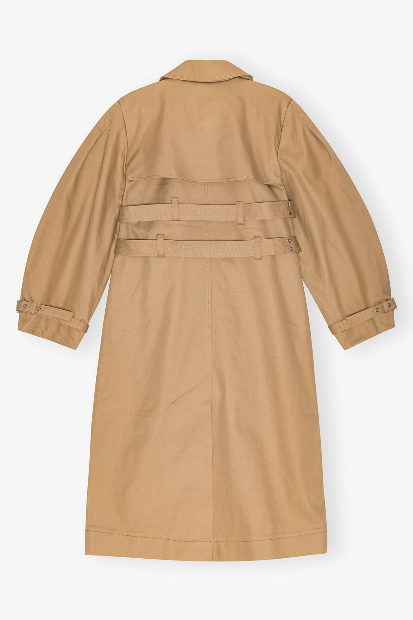 Camel Bonded Cotton Trench Coat, Organic Cotton, in colour Tiger's Eye - 2 - GANNI