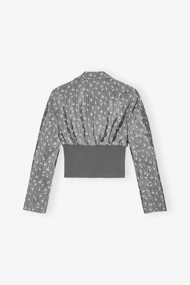 Grey Jacquard Cropped Blazer, Acetate, in colour Smoked Pearl - 2 - GANNI