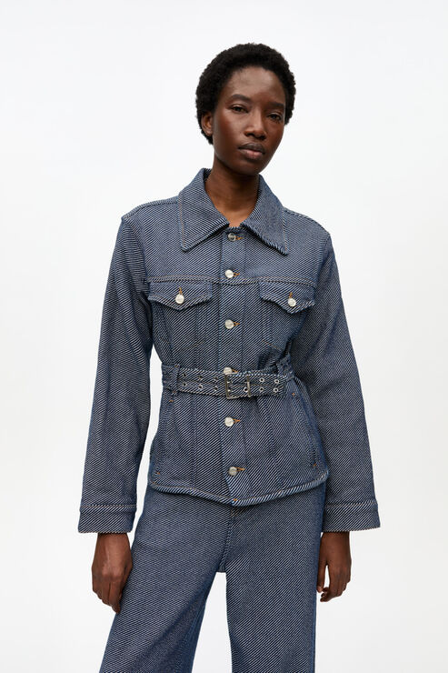 Ganni Blue Twill Denim Jacket In Rinse Size 10 Women's Organic Cotton - Image 1