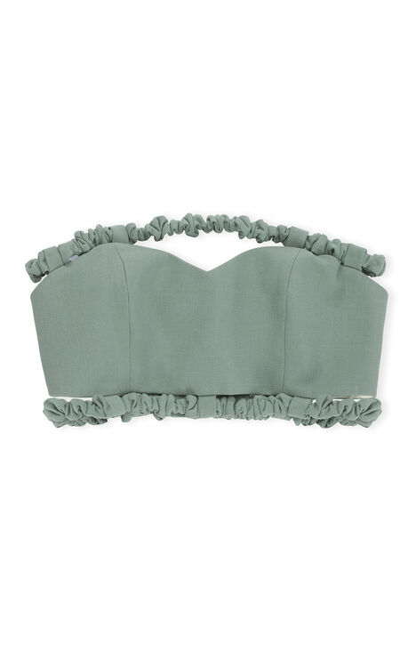 Ganni Suiting Sweetheart-neckline Organic-cotton Top In Green Bay