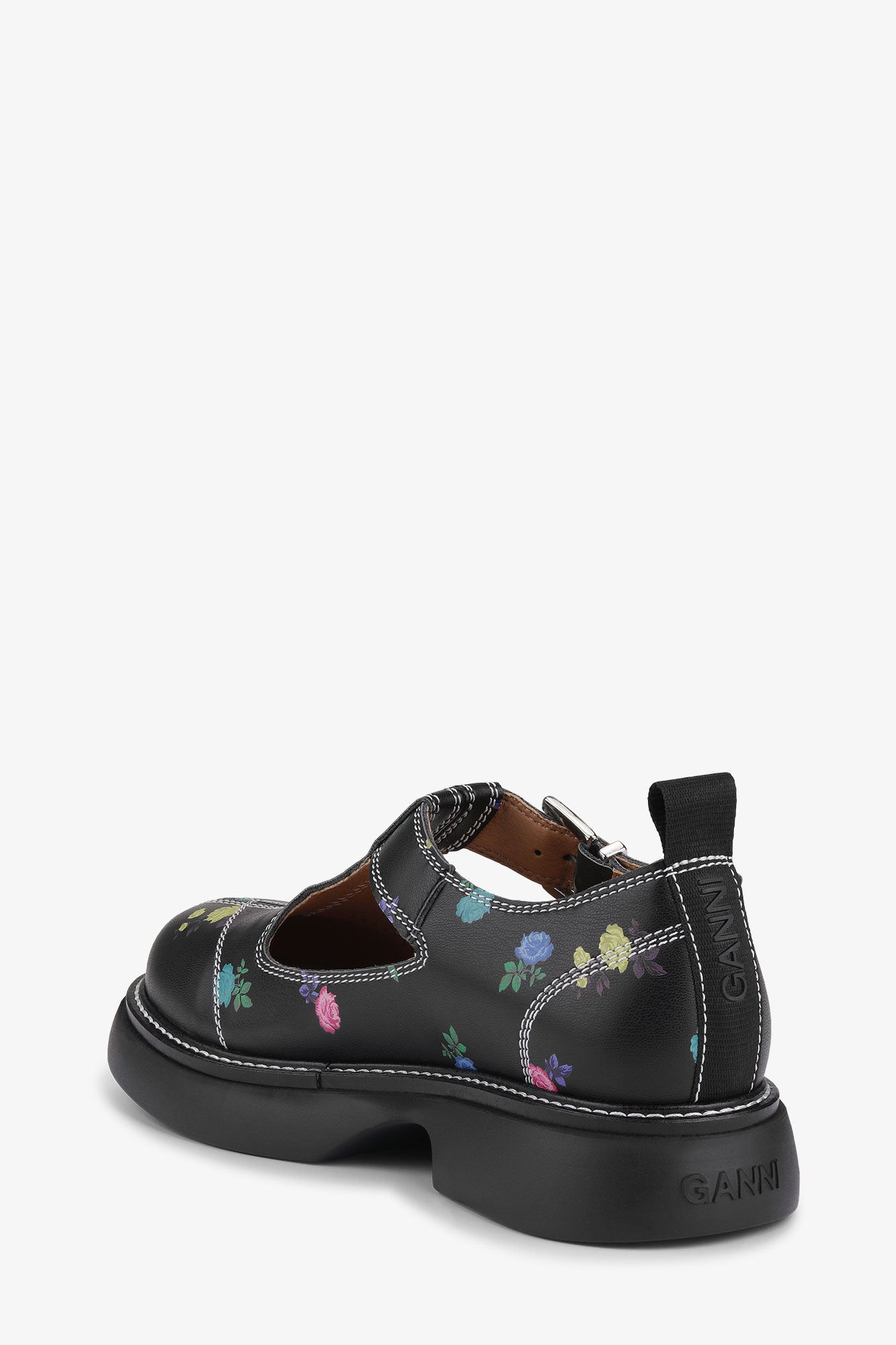 Flower Everyday Buckle Mary Jane Shoes, Polyester, in colour Black - 3 - GANNI