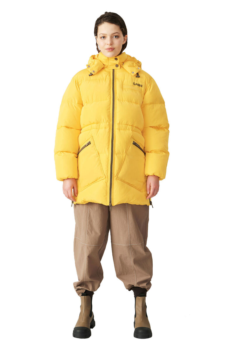 Recycled Polyester Oversized Puffer Midi Jacket, Recycled Polyester, in colour Spectra Yellow - 1 - GANNI