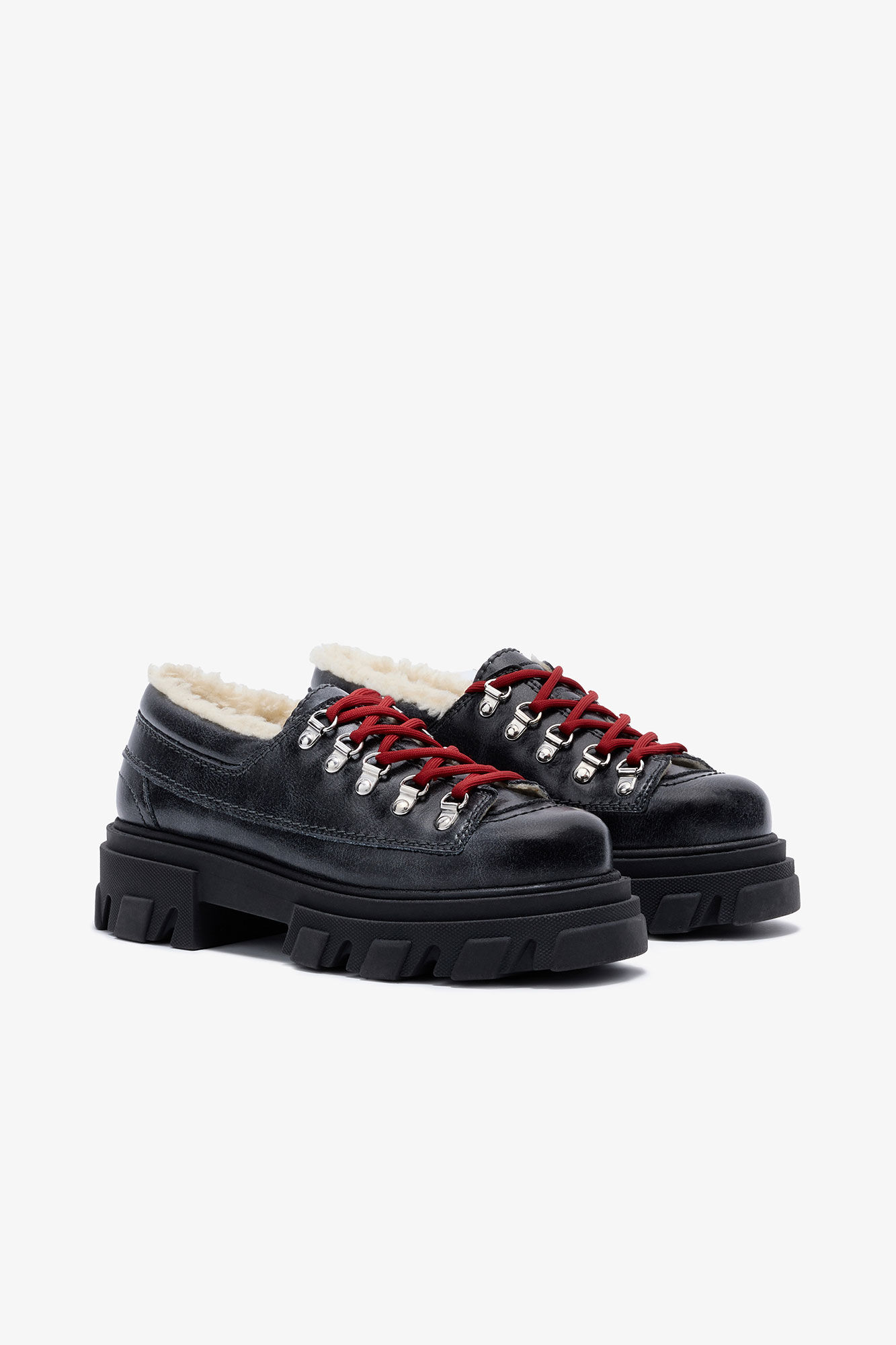 Cleated Derbies in Grey, Lyocell, in colour Ebony - 2 - GANNI
