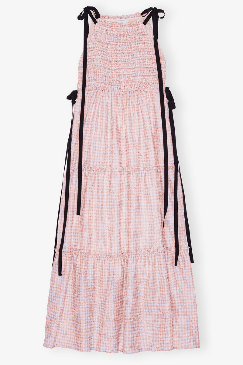 Pink Check Dress, Recycled Polyester, in colour Bleached Mauve - 1 - GANNI