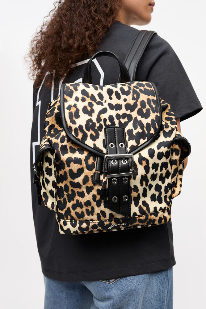 Leopard Small Nylon Bucky Backpack, Leopard