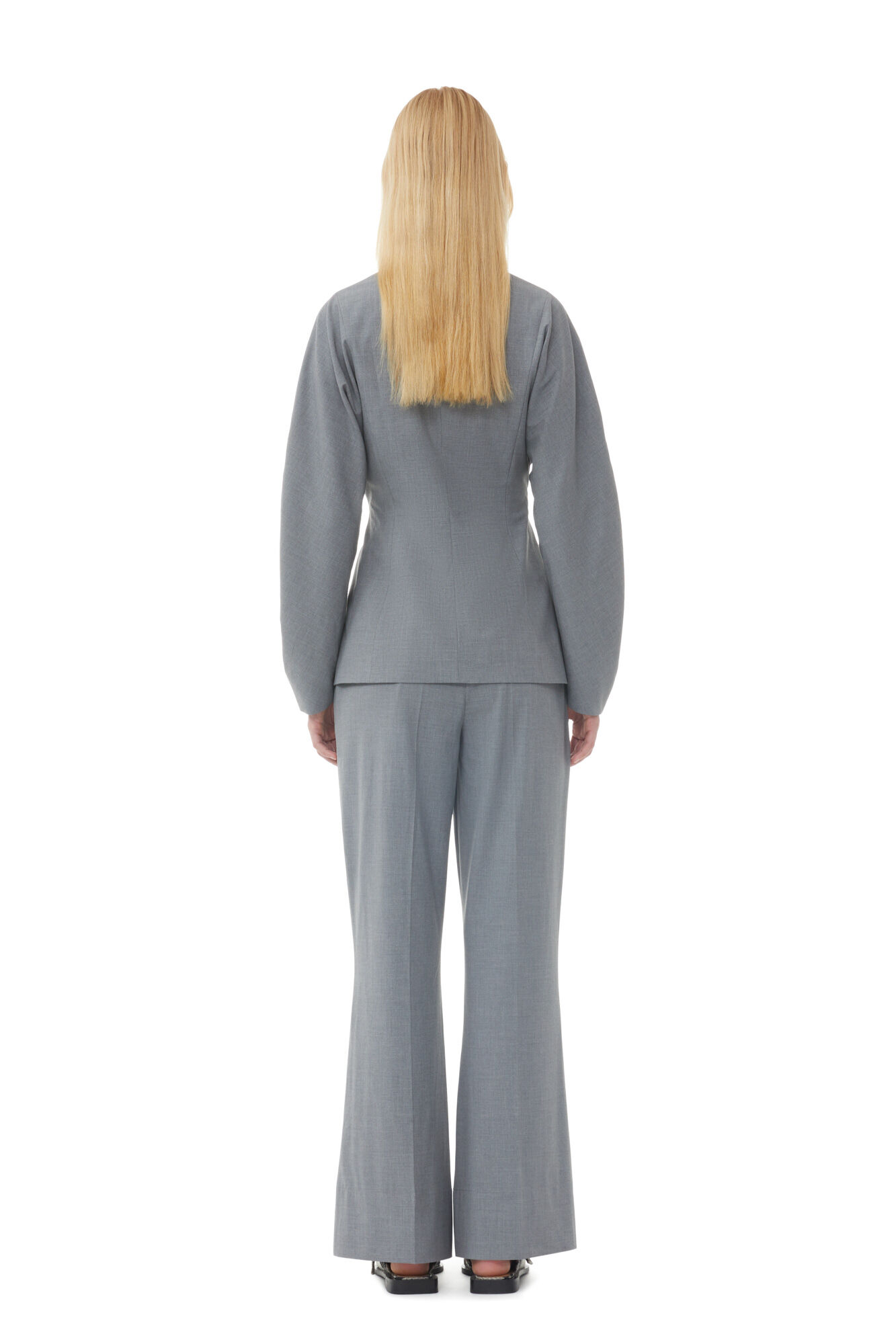 Grey Drapey Melange Fitted Blazer, Elastane, in colour Paloma Melange - 4 - GANNI