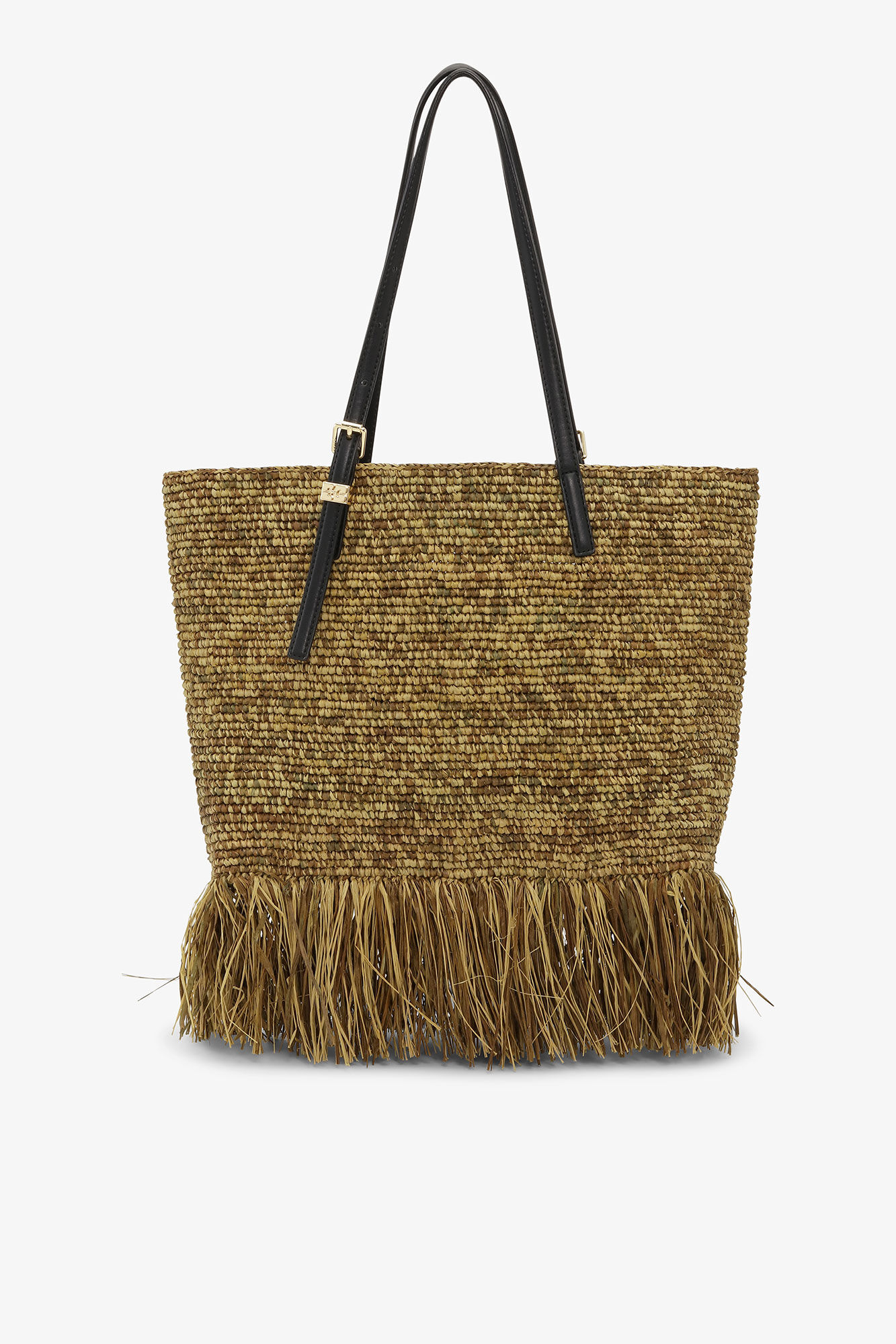Raffia Tote Fringes Bag Small, in colour Spinach Green - 3 - GANNI