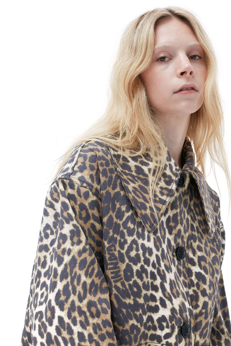 Manteau en toile à imprimé léopard, Hemp, in colour Almond Milk - 3 - GANNI