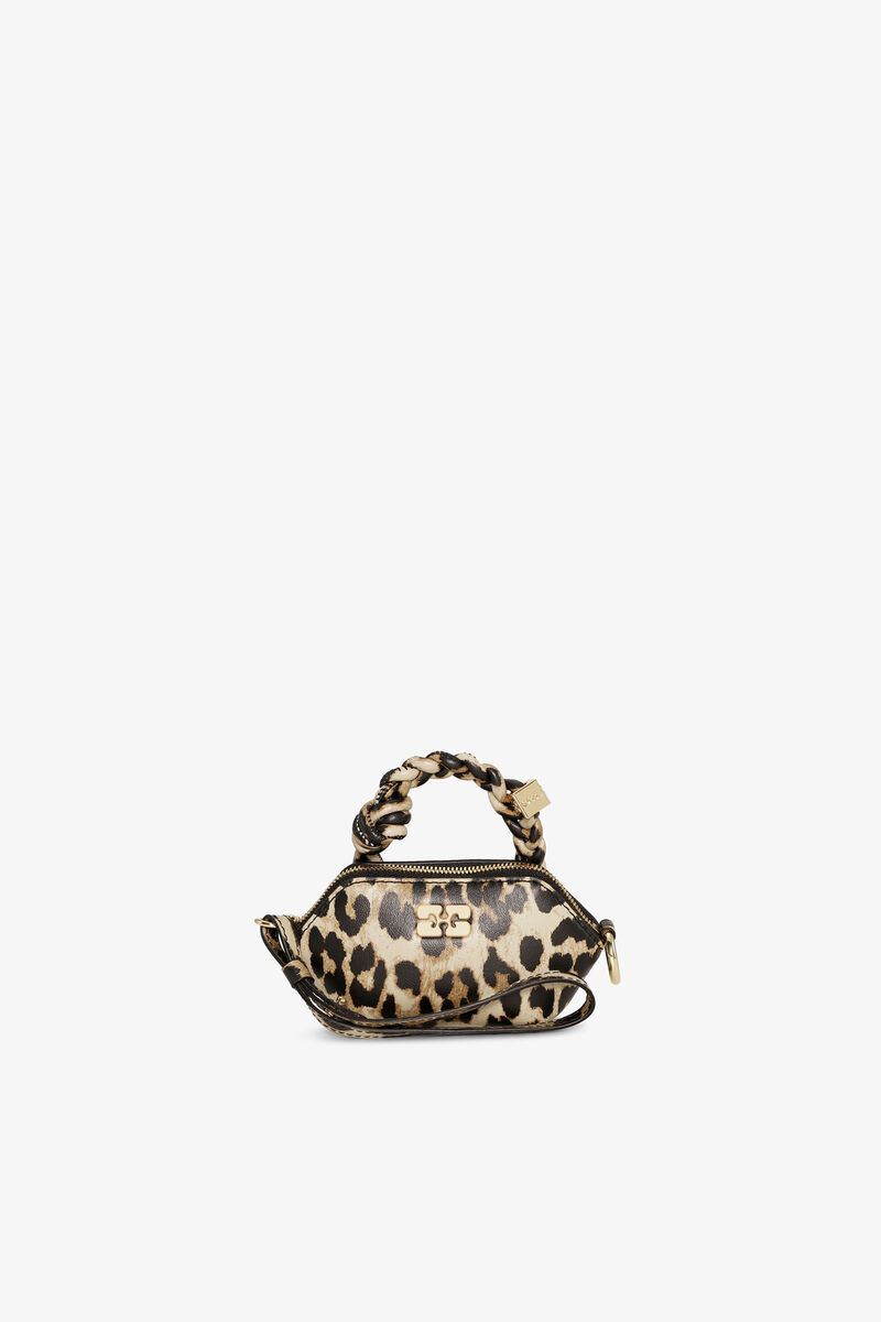Leopard Nano Bou Bag, Recycled Leather, in colour Leopard - 1 - GANNI