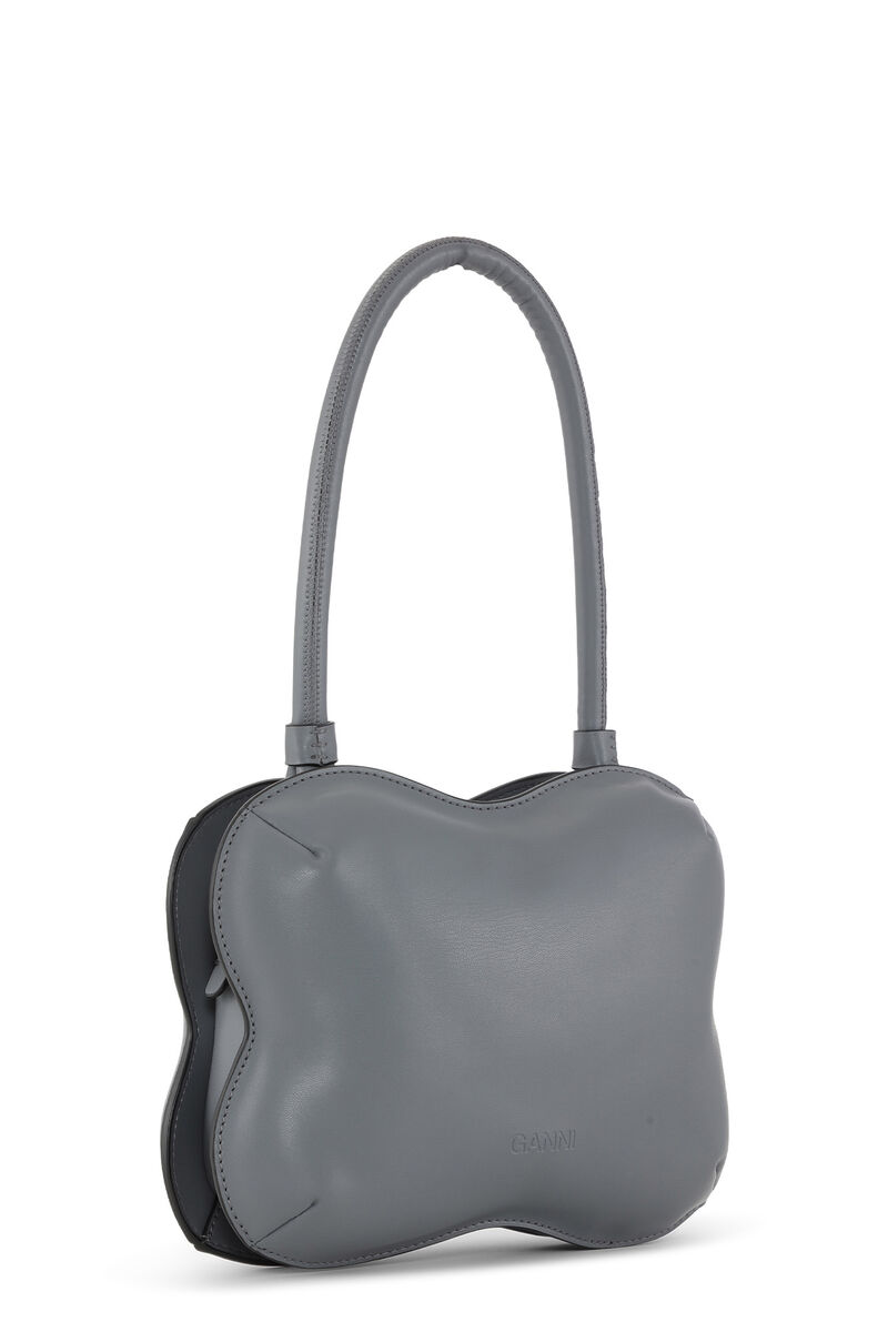 Dark Grey Butterfly Top Handle Bag, Polyester, in colour Frost Gray - 2 - GANNI