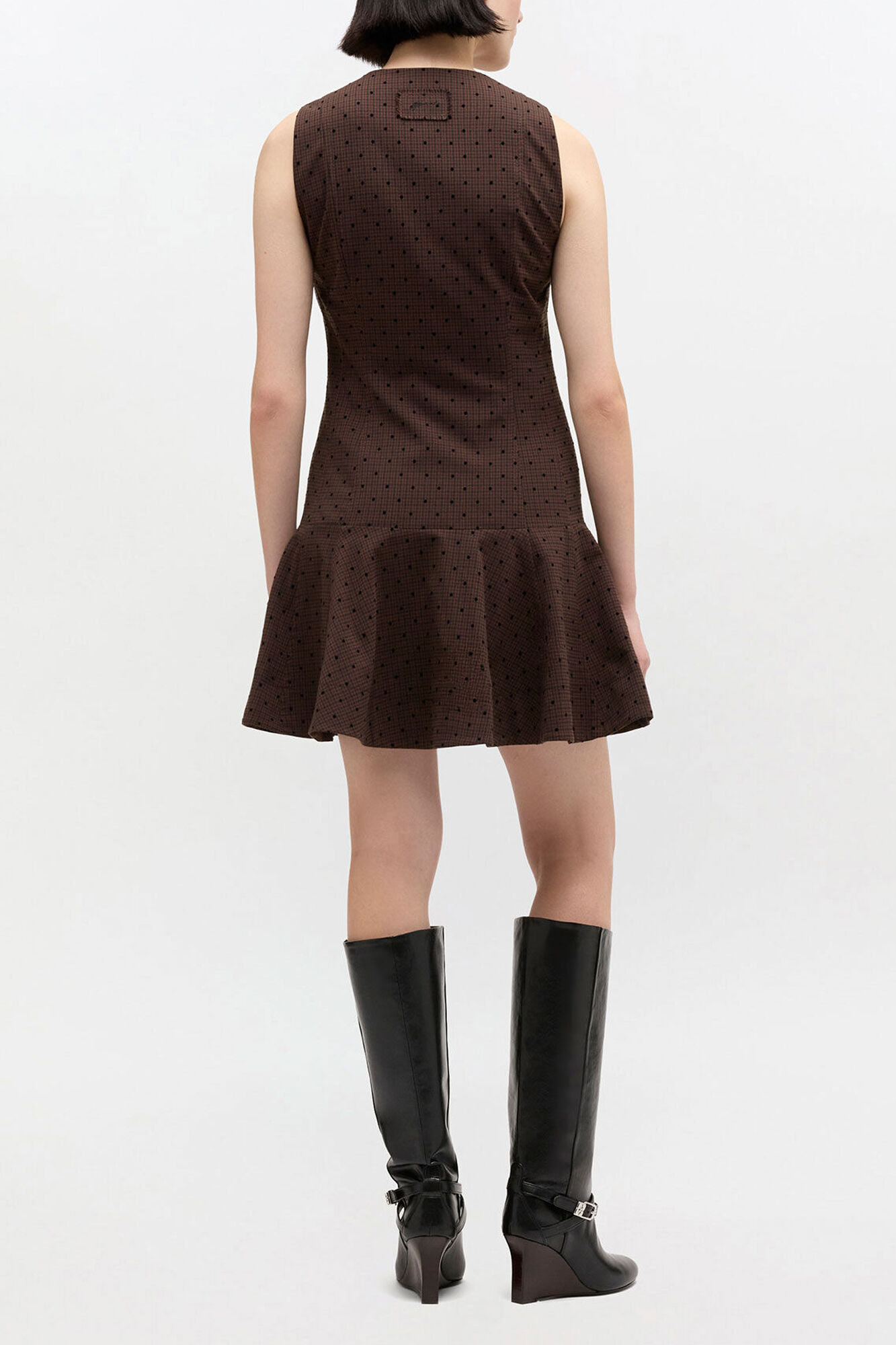 Flock Check Suiting Dress, Recycled Polyester, in colour Chicory Coffee - 2 - GANNI