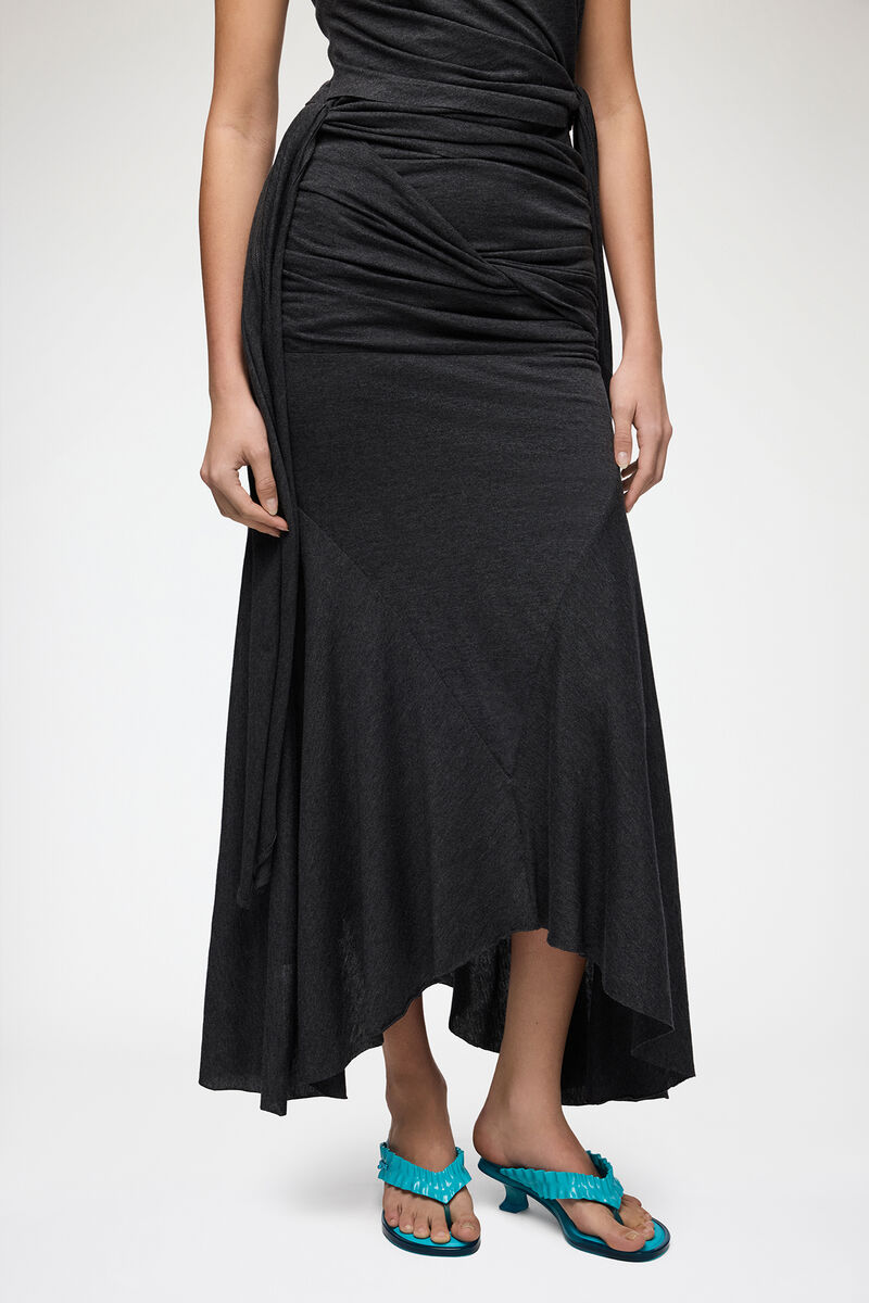 Long Skirt in Grey Jersey, Modal, in colour Phantom - 2 - GANNI