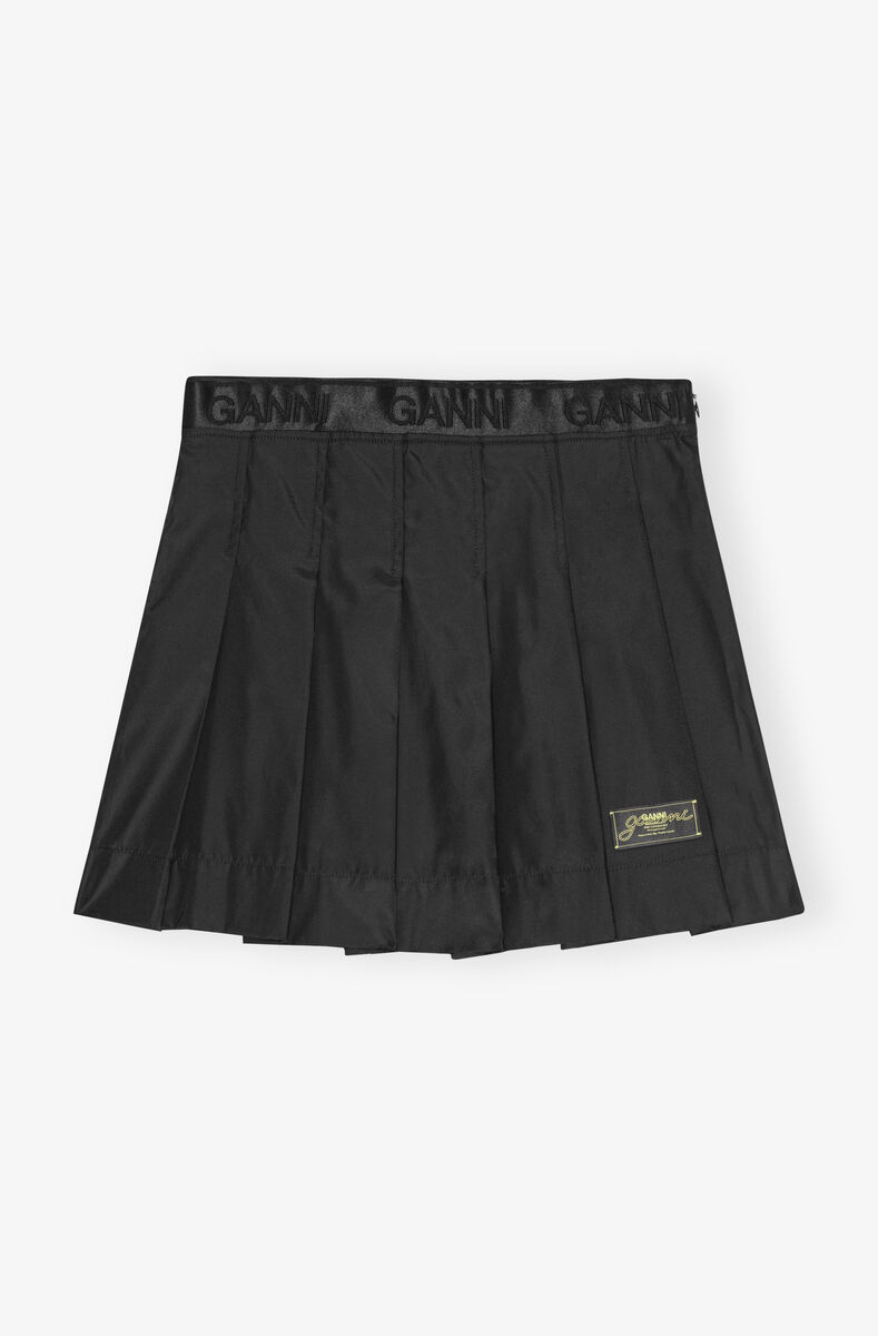 Black Duchesse Nylon Pleated Mini Skirt, Polyurethane, in colour Black - 1 - GANNI