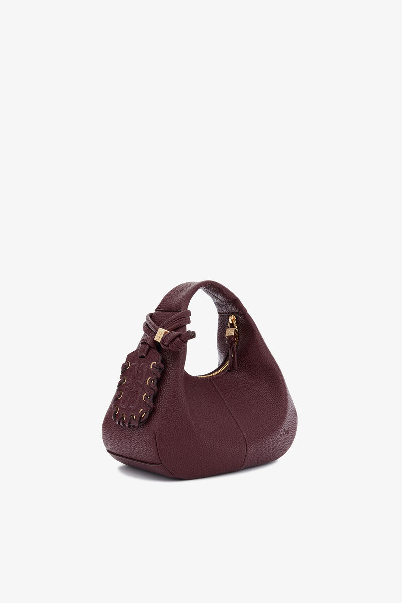 Mini Hobo Bag in Burgundy, in colour Port Royale - 2 - GANNI