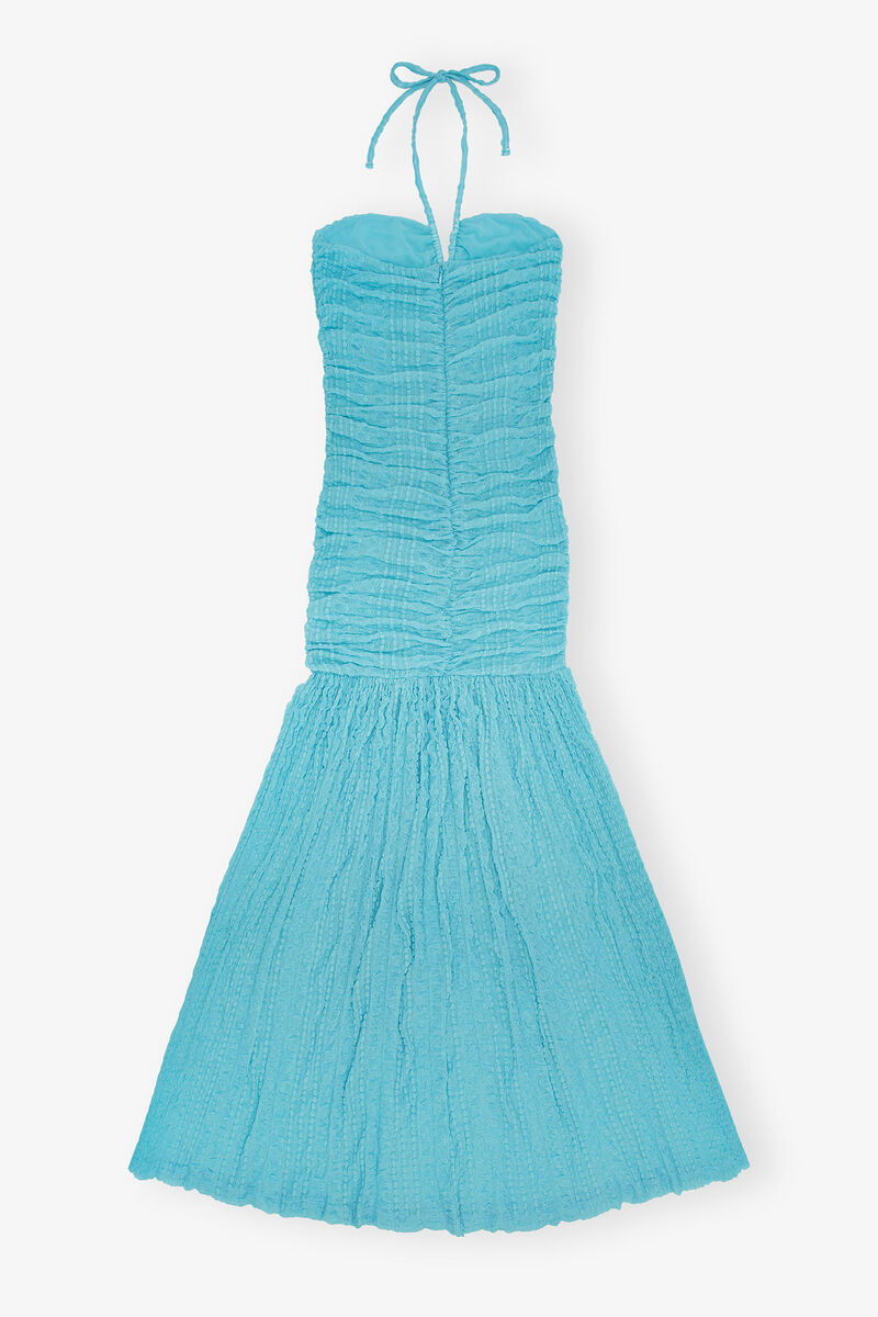 Stretch Lace Halter Neck Dress, Elastane, in colour Blue Curacao - 2 - GANNI
