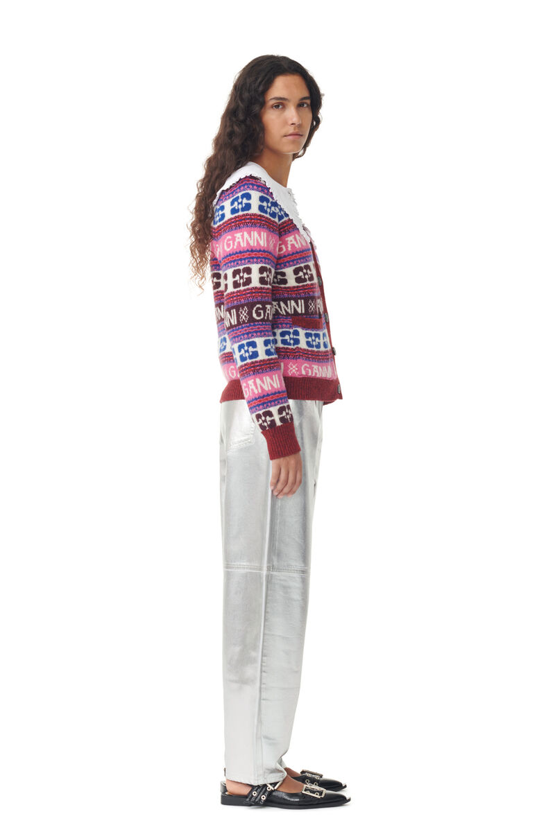 Pink Logo Wool Mix Cardigan, Recycled Polyamide, in colour Multicolour - 3 - GANNI