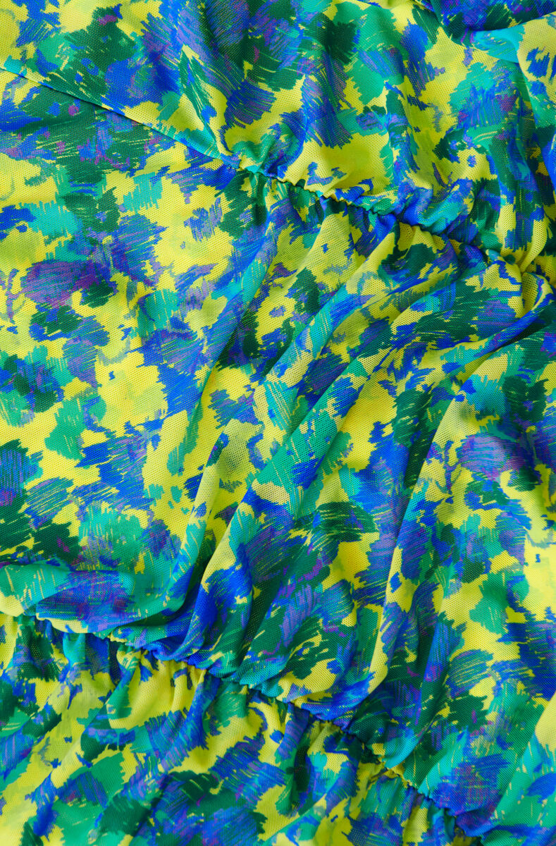 Ruched Mesh Midi Dress, Nylon, in colour Sulphur Spring - 3 - GANNI