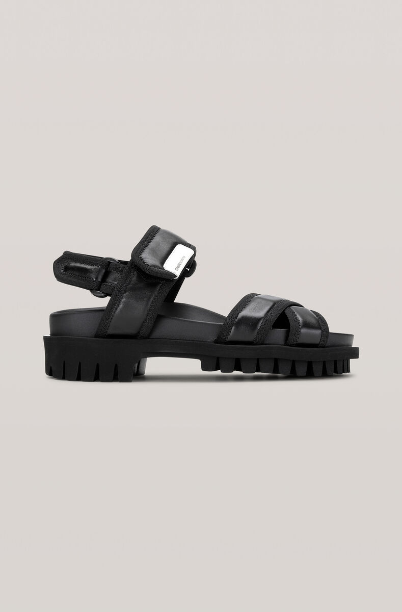 Hiking Sandals, Leather, in colour Black - 1 - GANNI