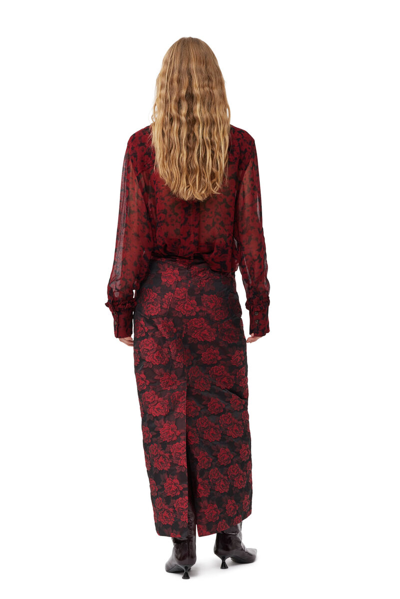 Red Botanical Jacquard Long kjol, Polyamide, in colour High Risk Red - 2 - GANNI