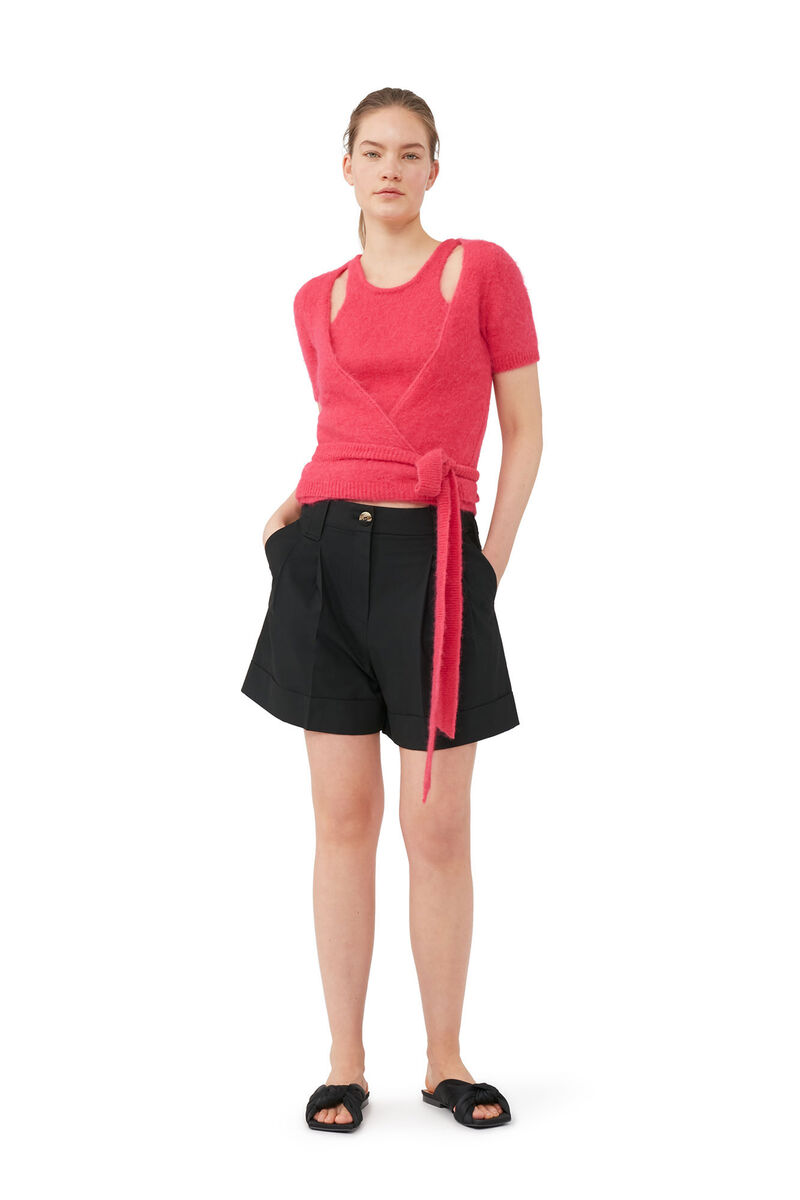 Melierte Shorts mit Drapierung, Elastane, in colour Black - 1 - GANNI