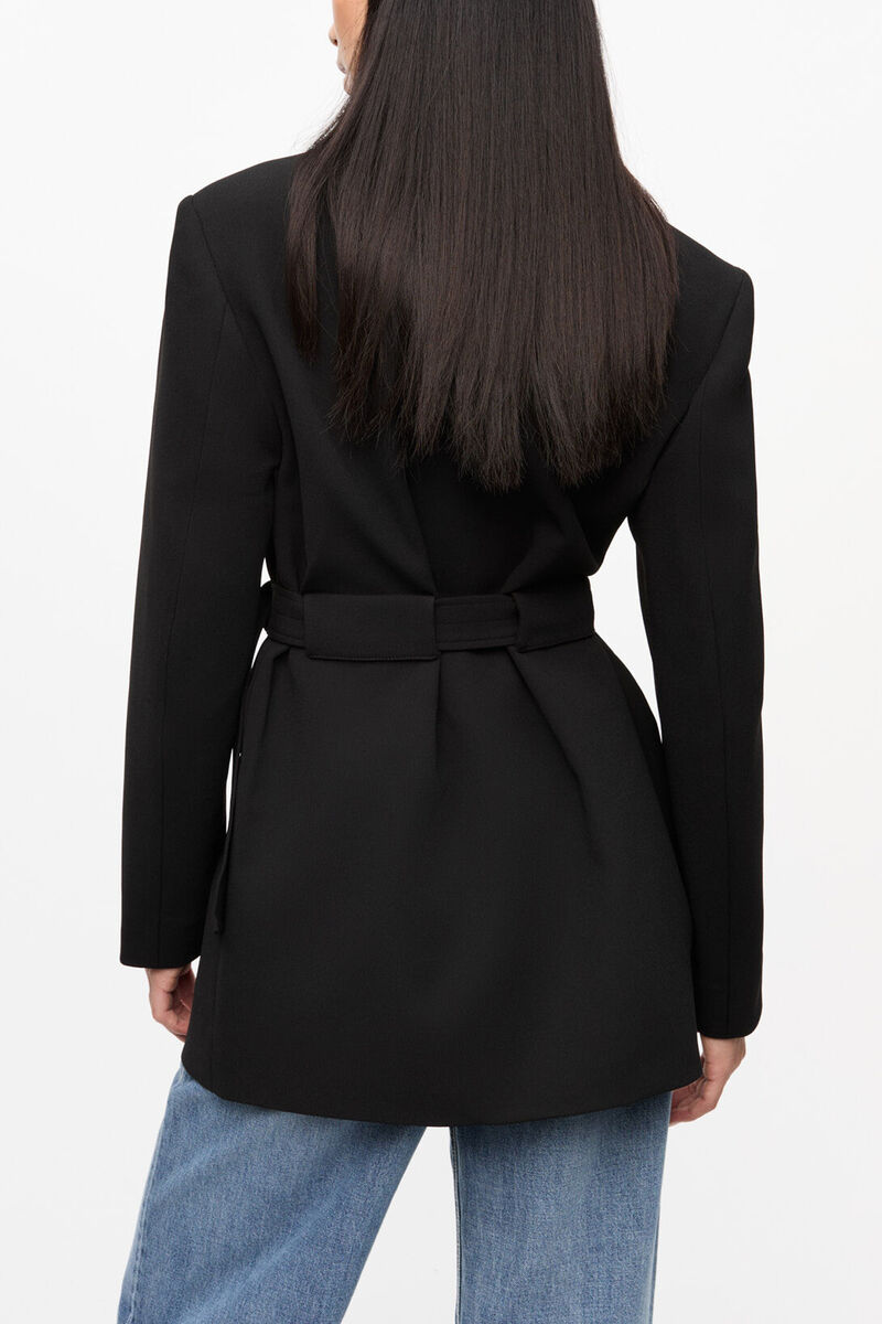 Blazer contrecoll&eacute; en cr&ecirc;pe noir, Recycled Polyester, in colour Black - 2 - GANNI