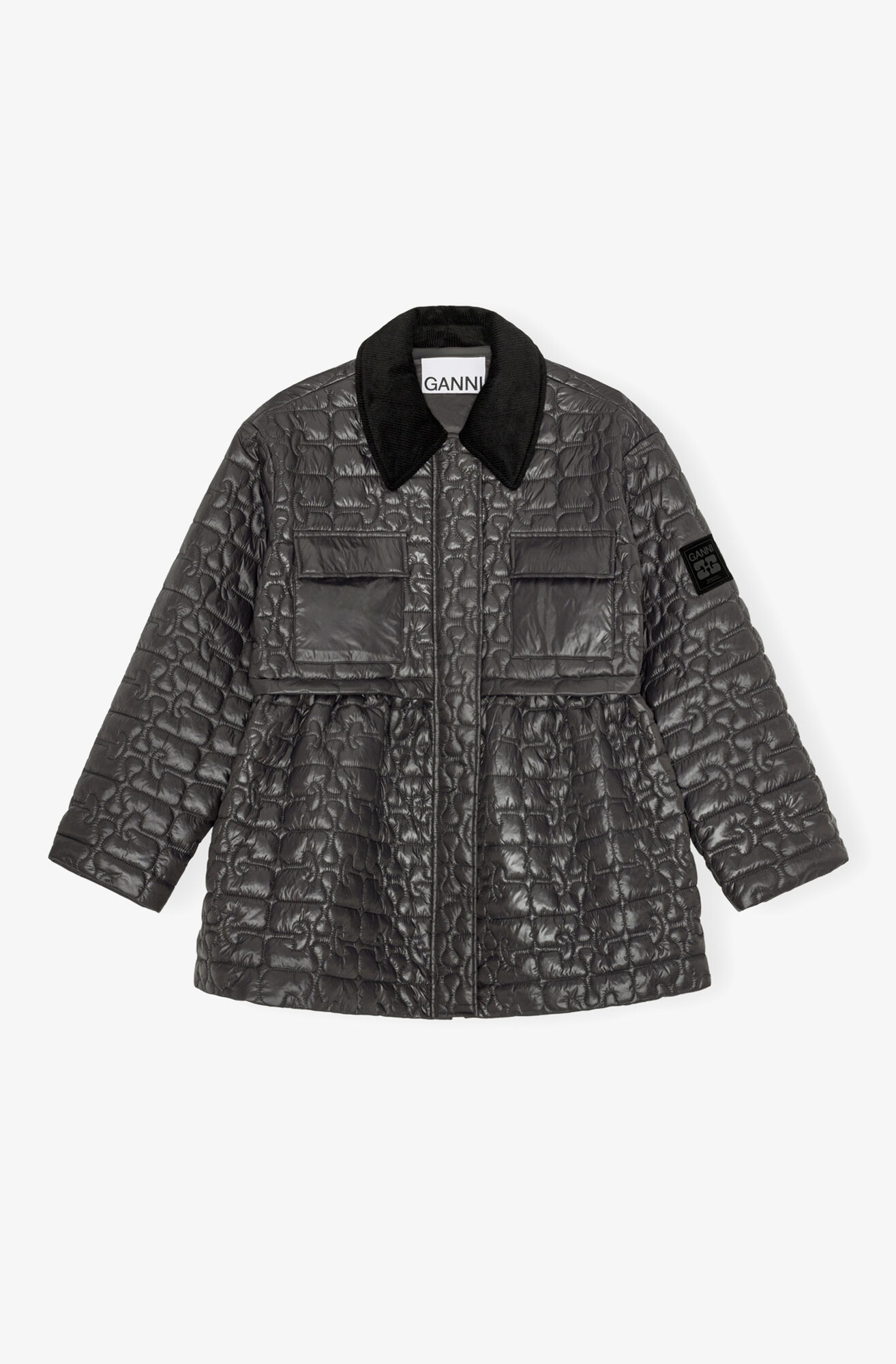 Dark Grey Quilt Midi Jacket, in colour Phantom - 1 - GANNI