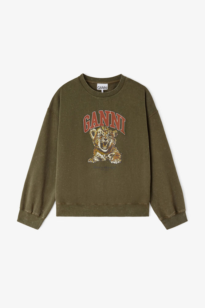 Crewneck with Tiger, Military Olive