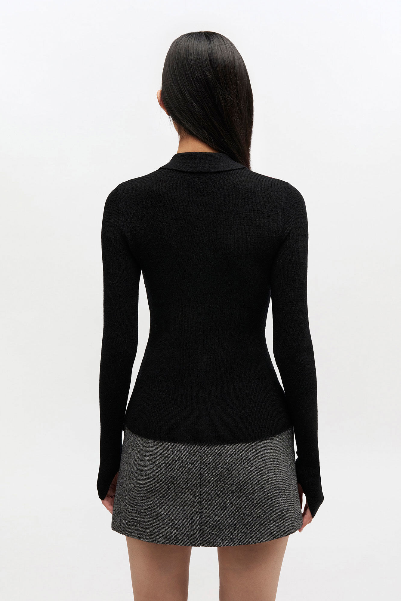 Fine Merino Harlequin Polo, Wool, in colour Jet Black - 3 - GANNI