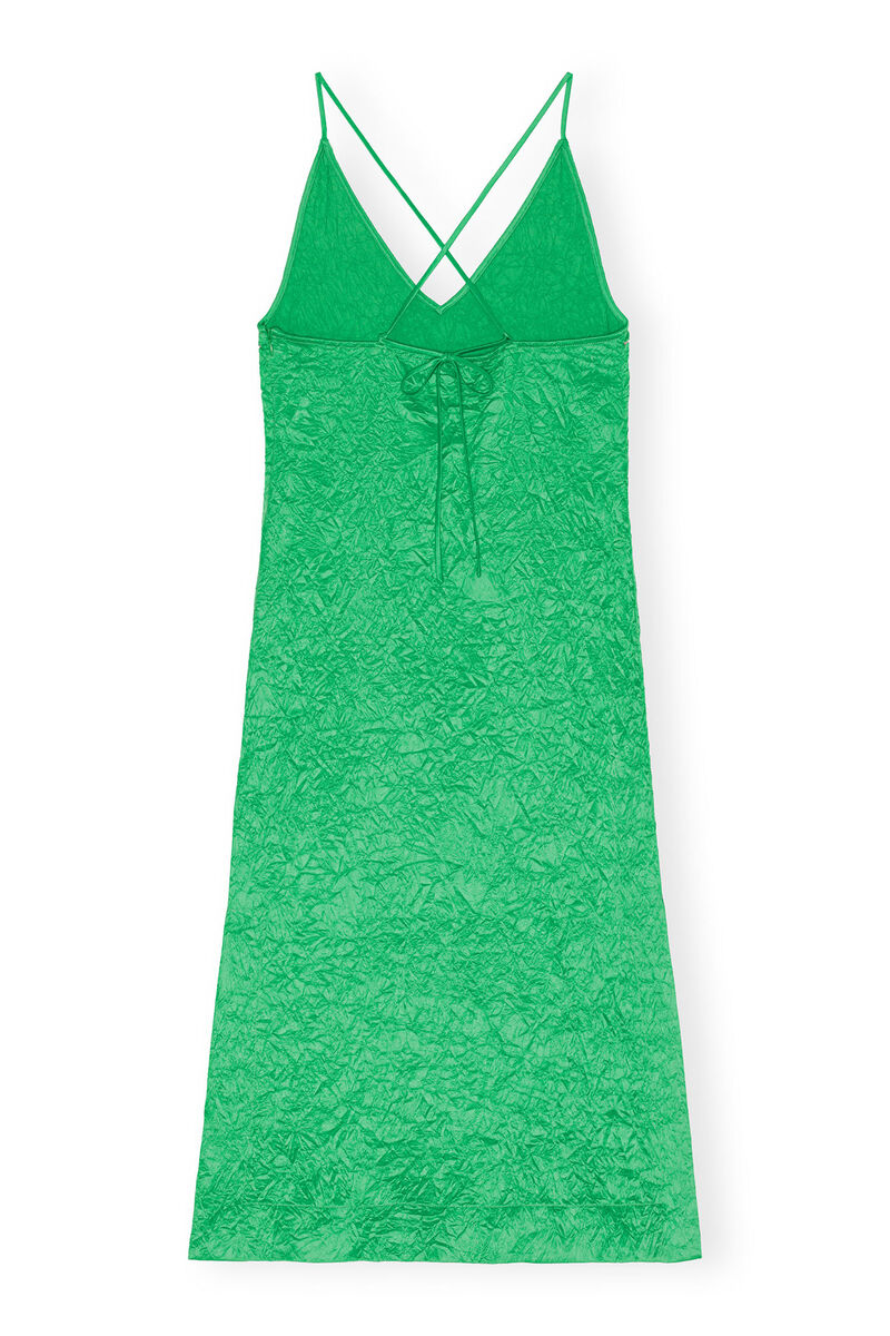 Green Crinkled Satin Slip Dress, Elastane, in colour Bright Green - 2 - GANNI