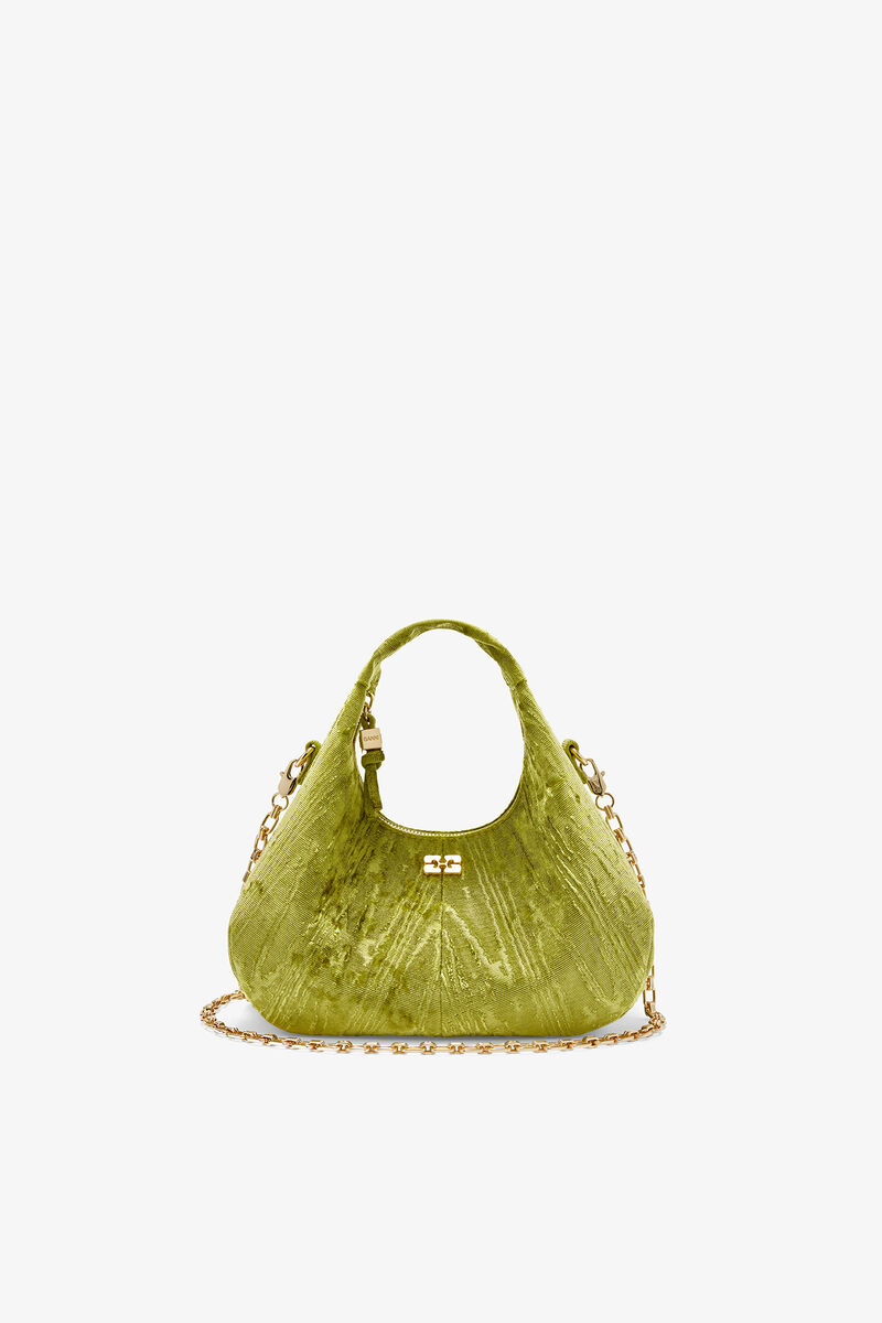 Velvet Moire Mini Hobo Bag, Recycled Polyester, in colour Spinach Green - 1 - GANNI