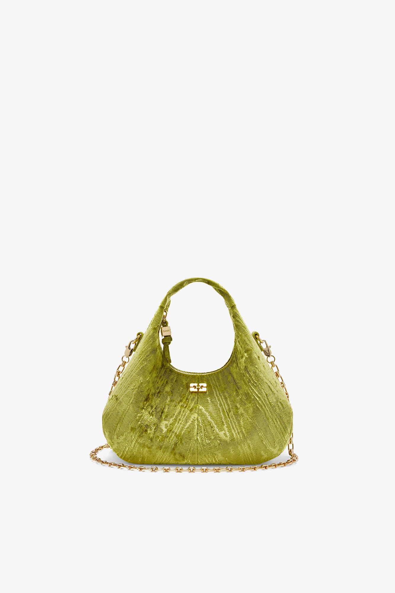 Velvet Moire Mini Hobo Bag, Recycled Polyester, in colour Spinach Green - 1 - GANNI