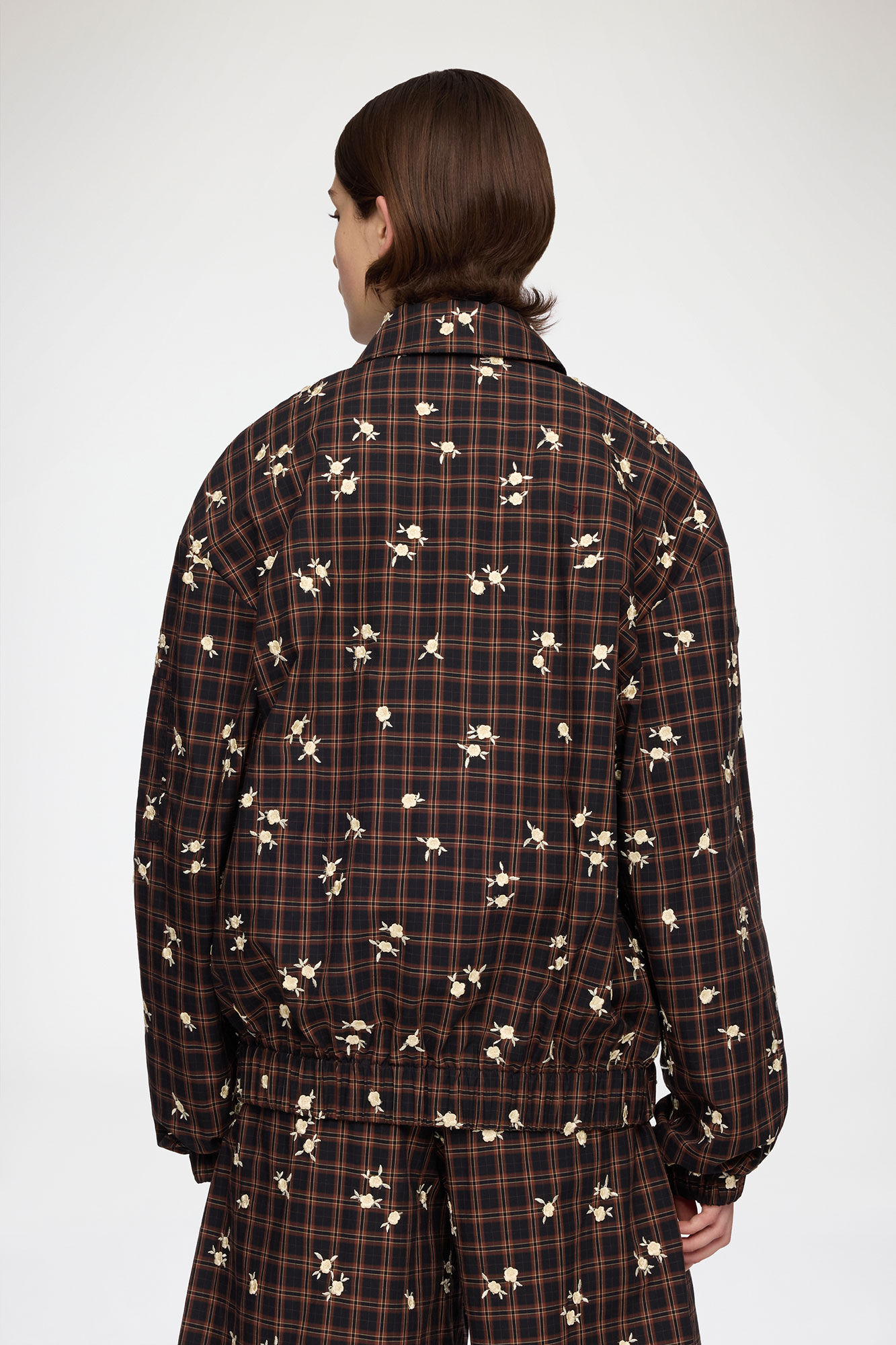 Bomber in Printed Check, Organic Cotton, in colour Cappuccino - 3 - GANNI