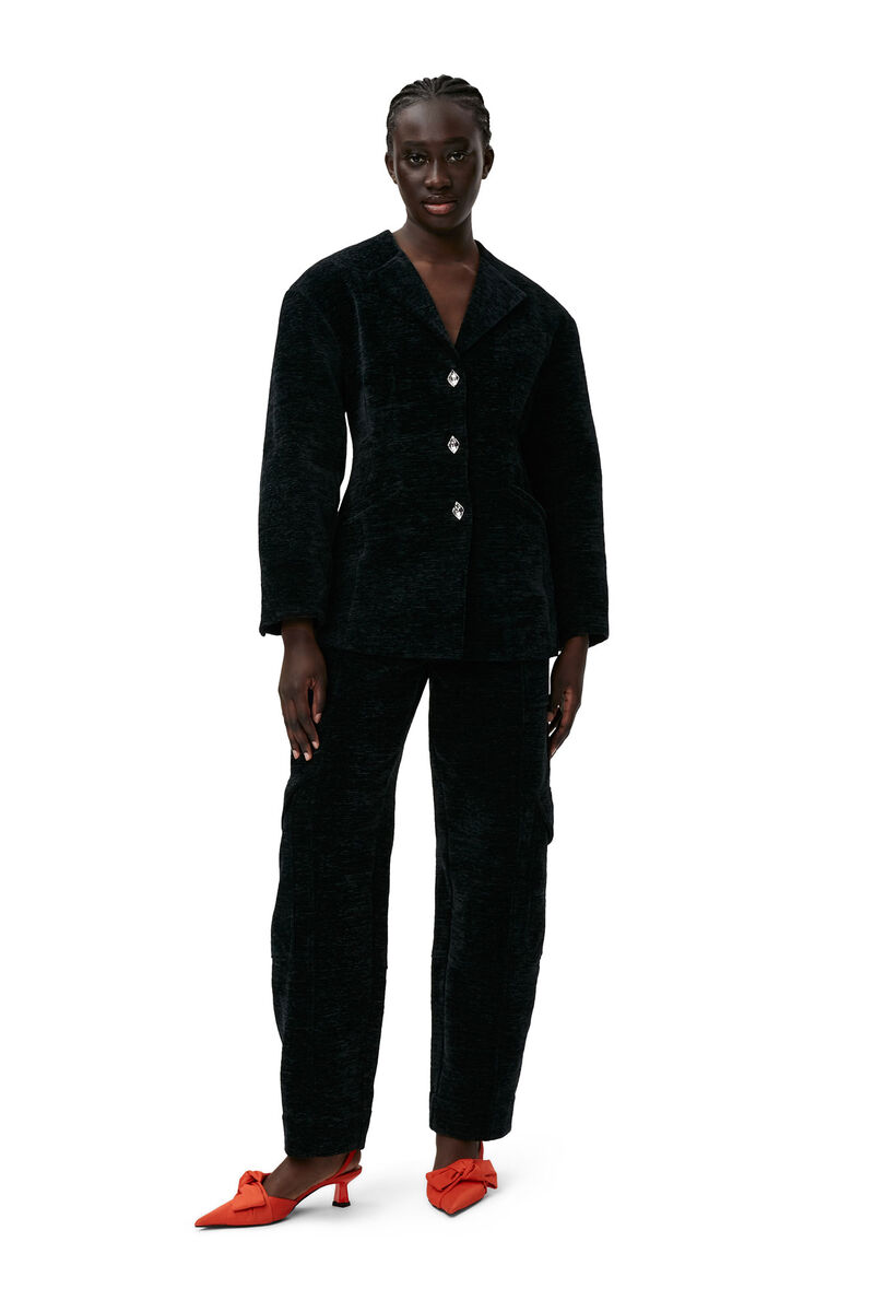 Chenille Fitted Blazer, Cotton, in colour Black - 4 - GANNI