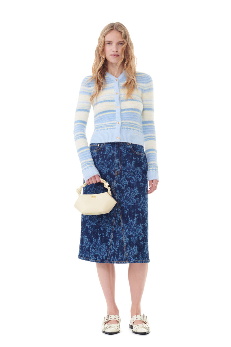 Blue Striped Soft Wool-cardigan, Alpaca, in colour Skyway - 2 - GANNI