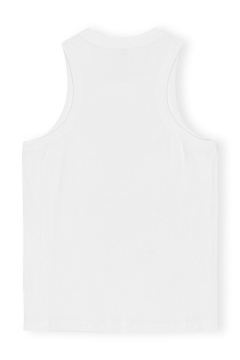 White Rib Jersey Embellished Tank Top, Elastane, in colour Bright White - 2 - GANNI