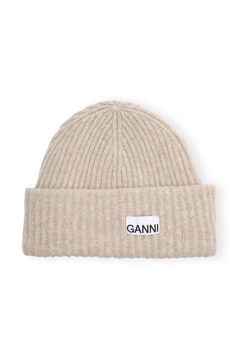 Wool Beanie , Recycled Polyamide, in colour Brazilian Sand - 1 - GANNI