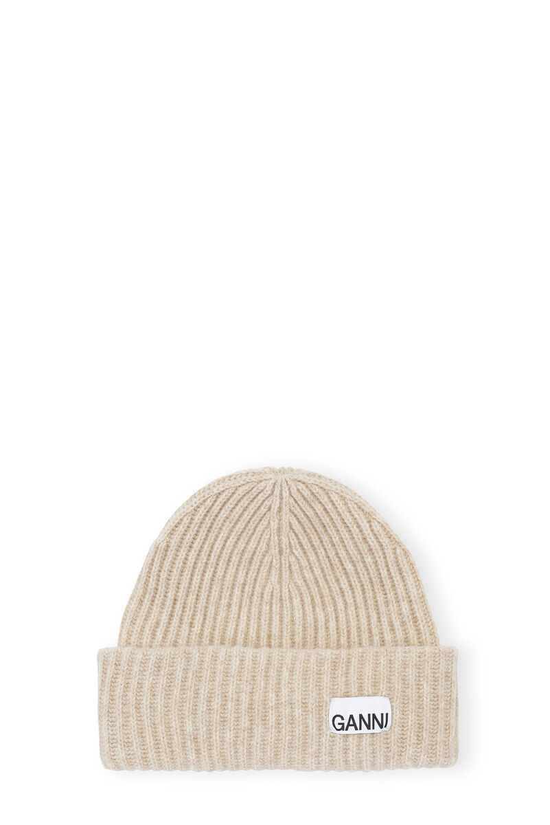 Wool Beanie , Recycled Polyamide, in colour Brazilian Sand - 1 - GANNI
