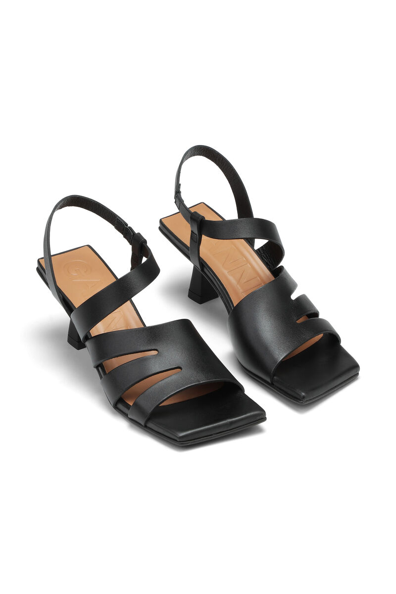 Kitten Heel Strappy Sandals, Calf Leather, in colour Black - 2 - GANNI