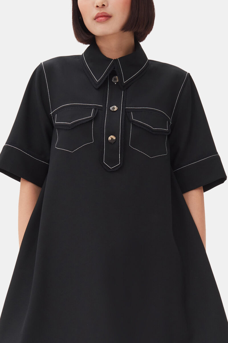 Black Crepe Mini Dress, Recycled Polyester, in colour Black - 2 - GANNI