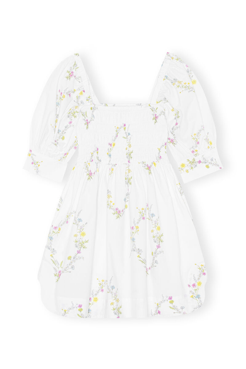 Poplin Mini Dress, Cotton, in colour Floral Shape Bright White - 1 - GANNI