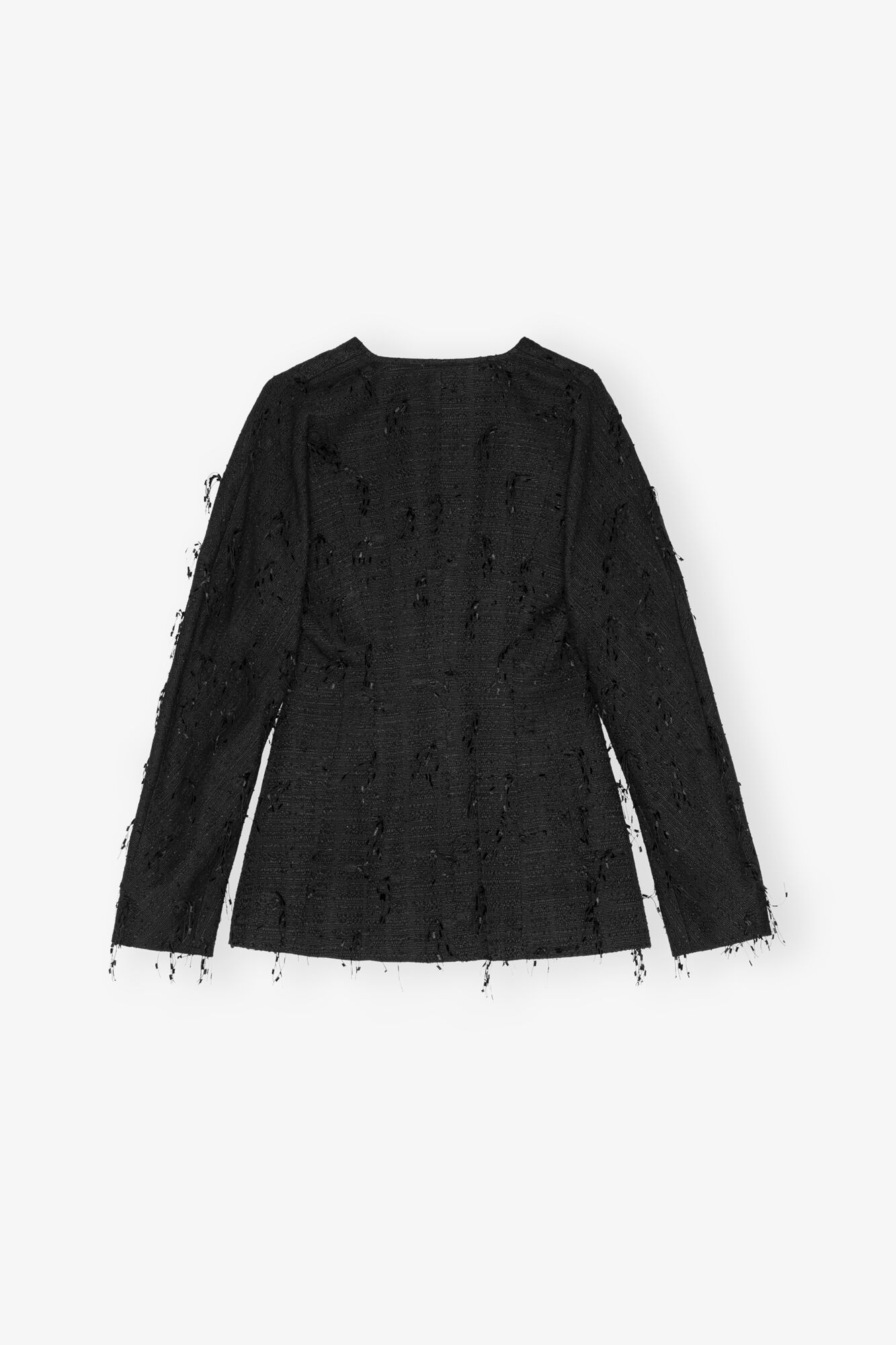 Black Fringed Tweed Blazer, Organic Cotton, in colour Black - 2 - GANNI