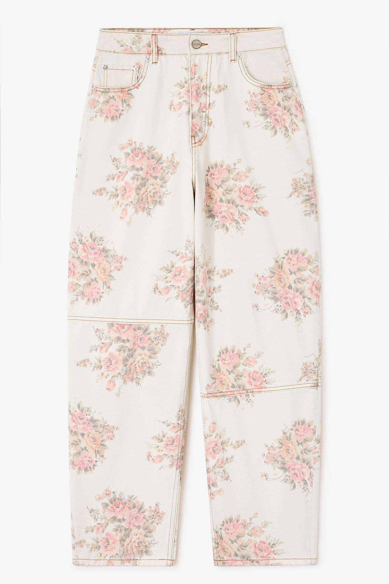 Jean Stary à imprimé floral, Cotton, in colour Egret - 1 - GANNI