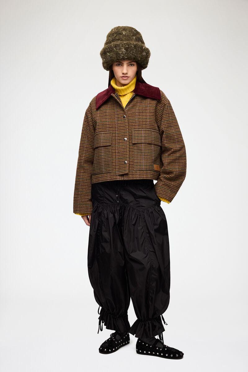 Jacket in Check Twill, Recycled Wool, in colour Multicolour - 2 - GANNI