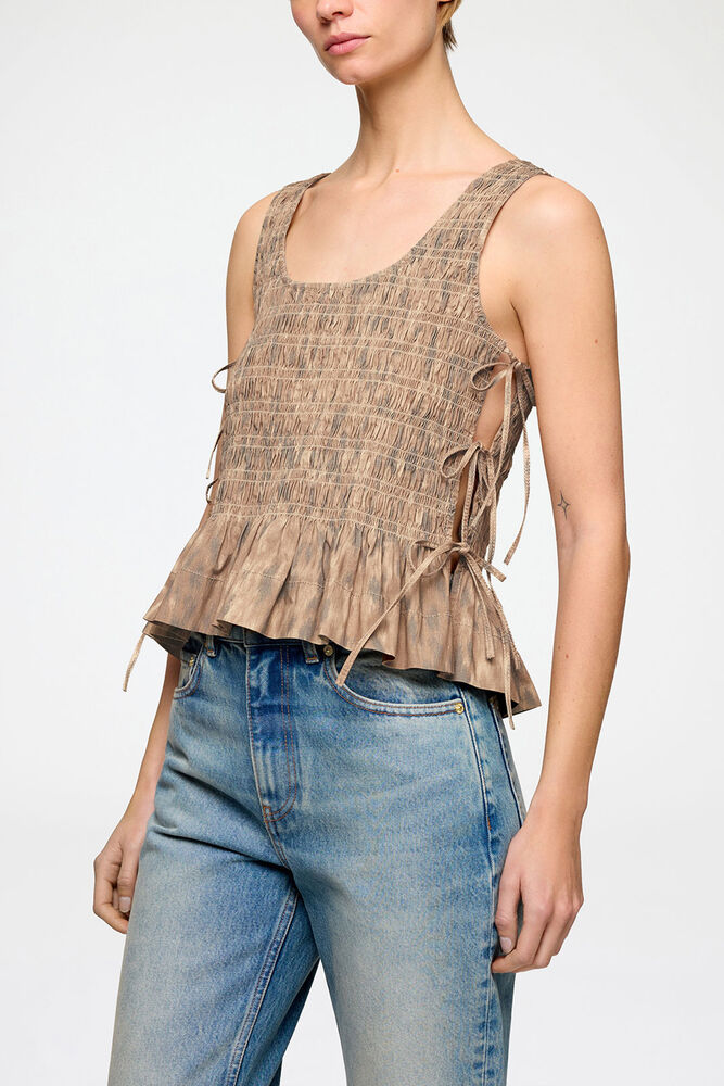 Smock Top in Printed Stretch, Burro