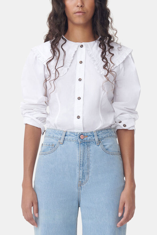 White Frill Collar Poplin Shirt, Bright White