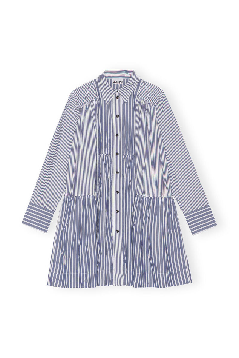 Robe chemise courte à rayures, Cotton, in colour Gray Blue - 1 - GANNI